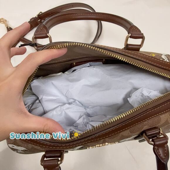 NWT Coach X Peanuts Rowan Satchel Bag Signature Canvas With Snoopy Print CBM33 - Picture 5 of 8